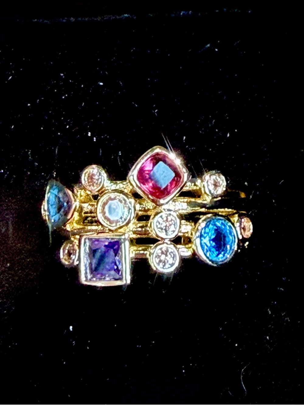 Brand New Multi-Layer Gold Tone Pave Style Statement Band Ring In 7 Multi-Color